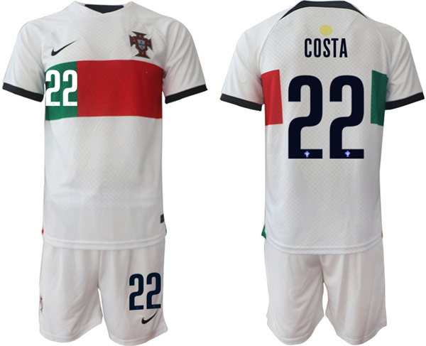 Men's Portugal #22 Costa White Away Soccer Jersey Suit