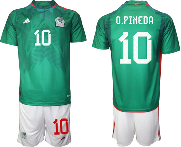 Men's Mexico #10 O.Pineda Green Home Soccer Jersey Suit