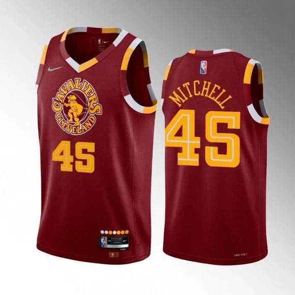Men's Cleveland Cavaliers #45 Donovan Mitchell Red 2021/2022 75th Anniversary City Edition Swingman Stitched Jersey