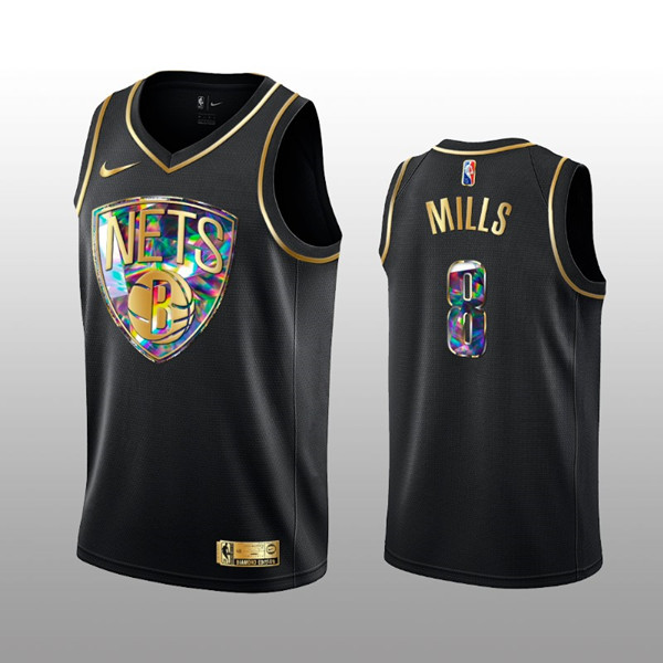 Men's Brooklyn Nets #8 Patty Mills 2021/22 Black Golden Edition 75th Anniversary Diamond Logo Stitched Basketball Jersey