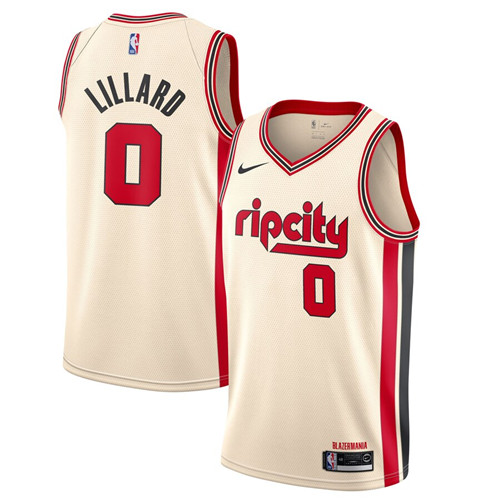 Men's Portland Trail Blazers #0 Damian Lillard Cream 2019 City Edition Stitched NBA Jersey