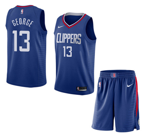 Men's Los Angeles Clippers #13 Paul George Blue Stitched NBA Jersey(With Shorts)
