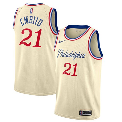Men's Philadelphia 76ers #21 Joel Embiid Cream 2019 City Edition Swingman Stitched NBA Jersey