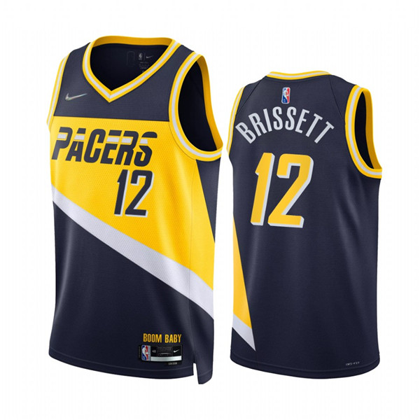 Men's Indiana Pacers #12 Oshae Brissett 2021/22 Navy City Edition 75th Anniversary Stitched Basketball Jersey