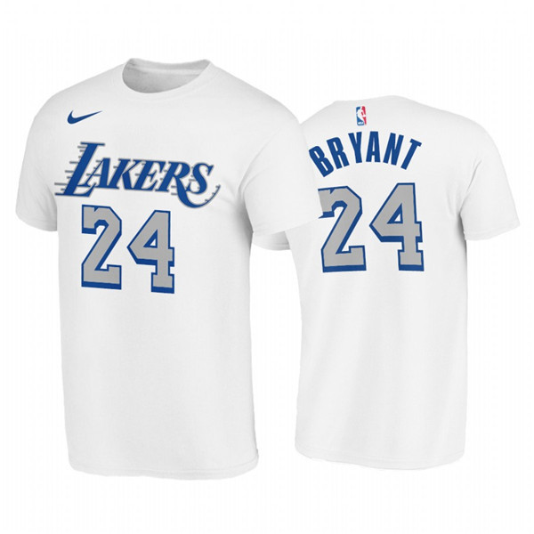 Los Angeles Lakers #24 Kobe Bryant White 2020-21 City Edition New Blue Silver LogoT-Shirt