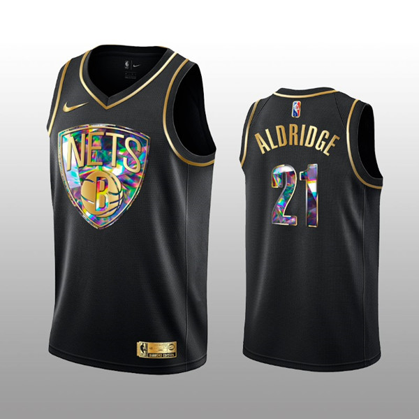 Men's Brooklyn Nets #21 LaMarcus Aldridge 2021/22 Black Golden Edition 75th Anniversary Diamond Logo Stitched Basketball Jersey
