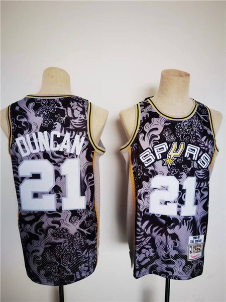 Men's San Antonio Spurs #21 Tim Duncan 1998-99 Black Lunar New Year Tiger CNY 4.0 Throwback Stitched Jersey