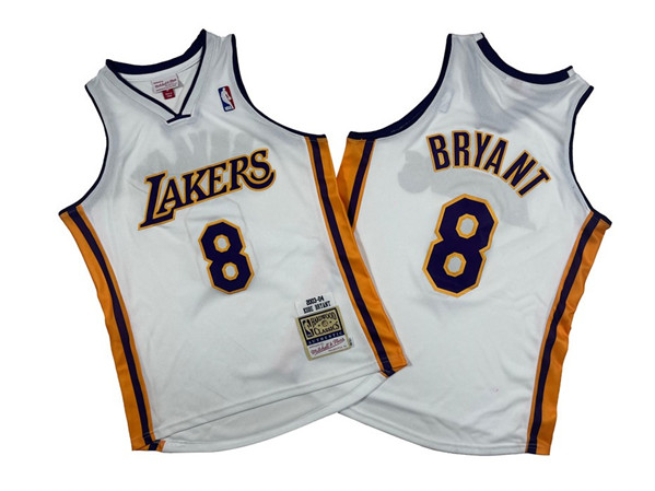 Men's Los Angeles Lakers #8 Kobe Bryant White 2003-04 Throwback basketball Jersey