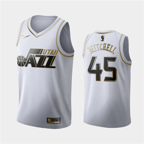 Men's Utah Jazz #45 Donovan Mitchell White 2019 Golden Edition Stitched NBA Jersey