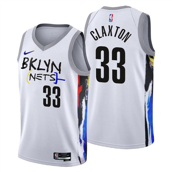 Men's Brooklyn Nets #33 Nicolas Claxton 2022/23 White City Edition Stitched Basketball Jersey