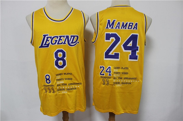 Men's Los Angeles Lakers Front #8 'Legend' Back #24 'Mamba' Kobe Bryant Yellow Stitched NBA Jersey