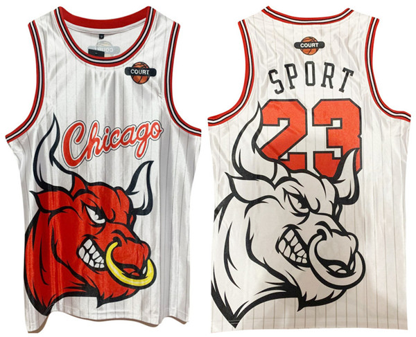 Men's Chicago Bulls #23 Michael Jordan White Print Basketball Jersey