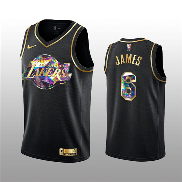 Men's Los Angeles Lakers #6 LeBron James 2021/22 Black Golden Edition 75th Anniversary Diamond Logo Stitched Basketball Jersey