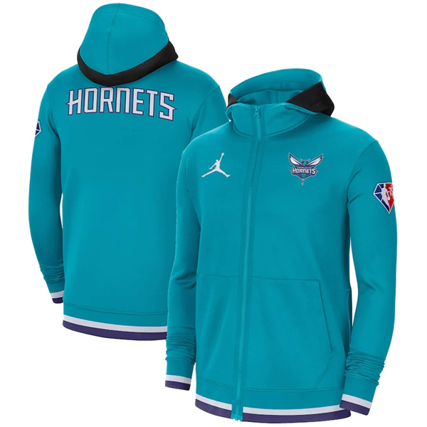 Men's Charlotte Hornets Aqua 75th Anniversary Performance Showtime Full-Zip Hoodie Jacket