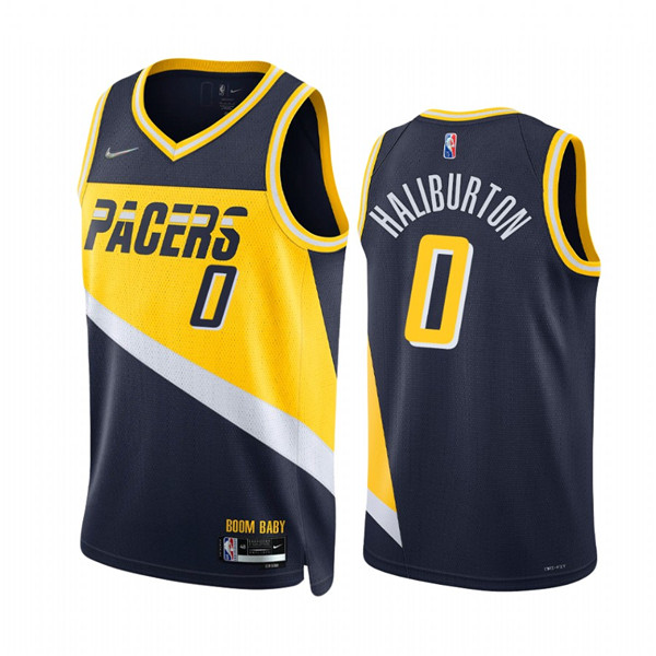 Men's Indiana Pacers #0 Tyrese Haliburton 2021/22 Navy City Edition 75th Anniversary Stitched Basketball Jersey