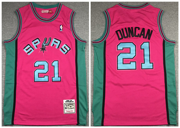 Men's San Antonio Spurs #21 Tim Duncan 1998-99 Pink Throwback Stitched Jersey