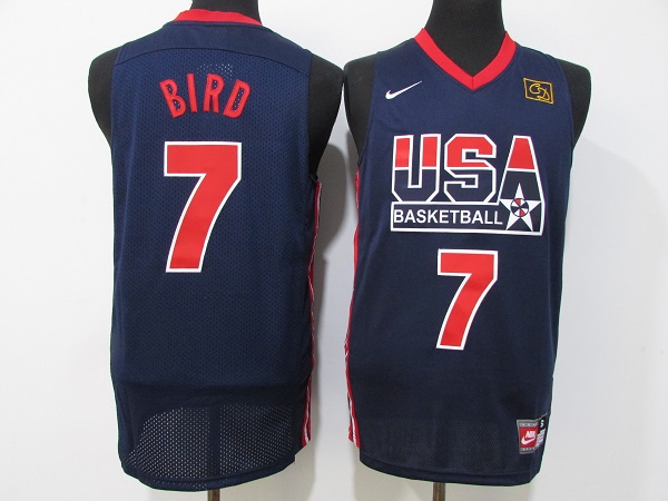 Men's USA Basketball #7 Larry Bird Navy Stitched Jersey