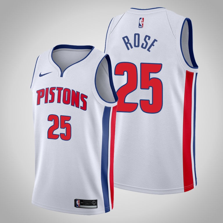 Men's Detroit Pistons #25 Derrick Rose White Stitched NBA Jersey