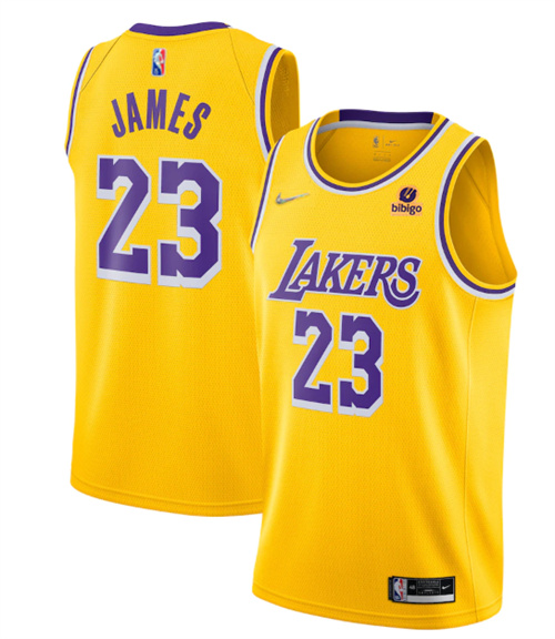 Men's Los Angeles Lakers #23 LeBron James Yellow 2021 75th Anniversary Stitched Jersey