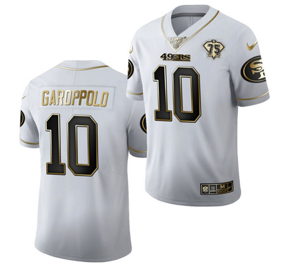 Men's San Francisco 49ers #10 Jimmy Garoppolo White Gold 75th Anniversary Stitched Jersey
