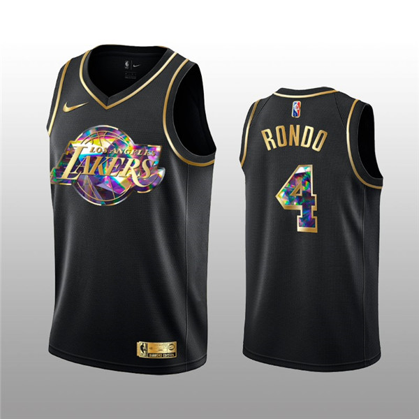 Men's Los Angeles Lakers #4 Rajon Rondo 2021/22 Black Golden Edition 75th Anniversary Diamond Logo Stitched Basketball Jersey