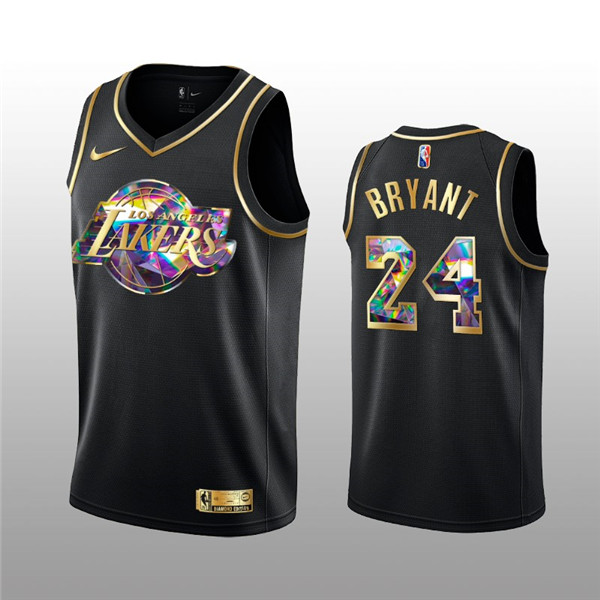 Men's Los Angeles Lakers #24 Kobe Bryant 2021/22 Black Golden Edition 75th Anniversary Diamond Logo Stitched Basketball Jersey