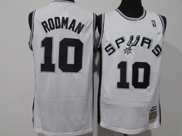 Men's San Antonio Spurs #10 Dennis Rodman 1983-84 White Throwback Stitched Jersey