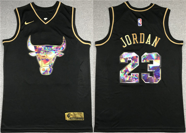 Men's Chicago Bulls #23 Michael Jordan 2021/22 Black Golden Edition 75th Anniversary Diamond Logo Stitched Basketball Jersey