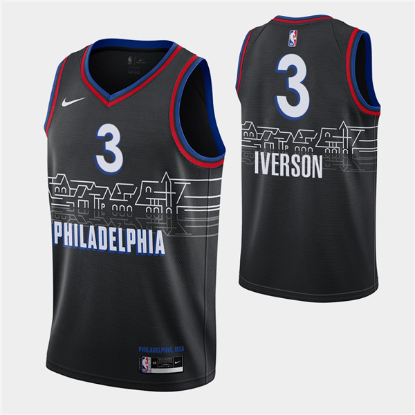Men's Philadelphia 76ers #3 Allen Iverson Black City Swingman 2020-21 Stitched NBA Jersey