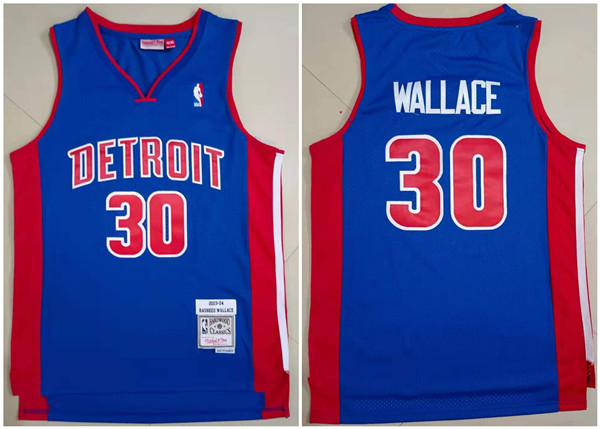 Men's Detroit Pistons #30 Rasheed Wallace 2003-04 Blue Throwback Stitched Jersey