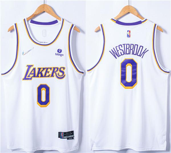 Men's Los Angeles Lakers #0 Russell Westbrook 75th Anniversary "Bibigo" White Stitched Basketball Jersey