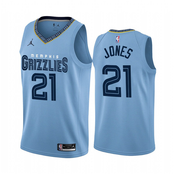 Men's Memphis Grizzlies #21 Tyus Jones 2022/23 Light Blue Statement Edition Stitched Jersey