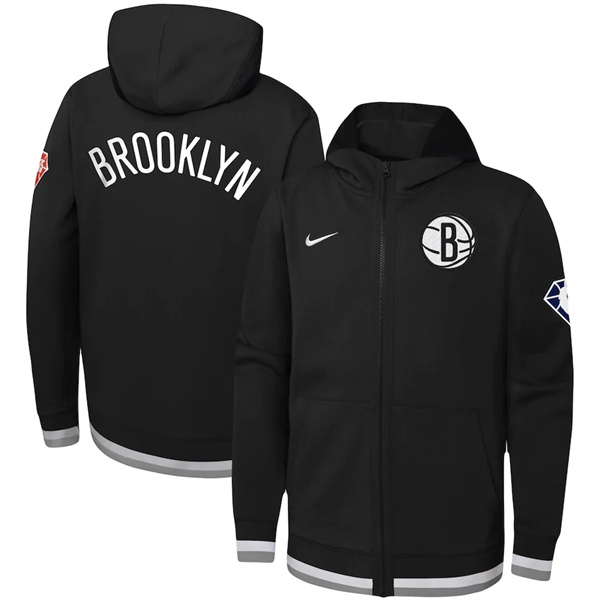 Men's Brooklyn Nets Black 75th Anniversary Performance Showtime Full-Zip Hoodie Jacket
