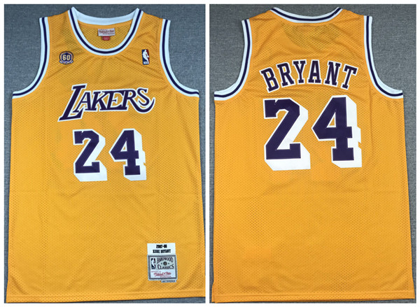 Men's Los Angeles Lakers #24 Kobe Bryant Gold 60th Season Throwback Stitched NBA Jersey