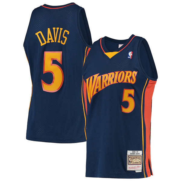 Men's Golden State Warriors Navy #5 Baron Davis Mitchell & Ness 2006-07 Stitched NBA Jersey