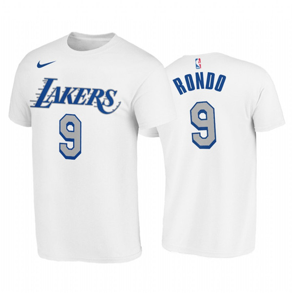 Los Angeles Lakers #9 Rajon Rondo White 2020-21 City Edition New Blue Silver LogoT-Shirt