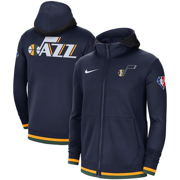 Men's Utah Jazz Navy 75th Anniversary Performance Showtime Full-Zip Hoodie Jacket