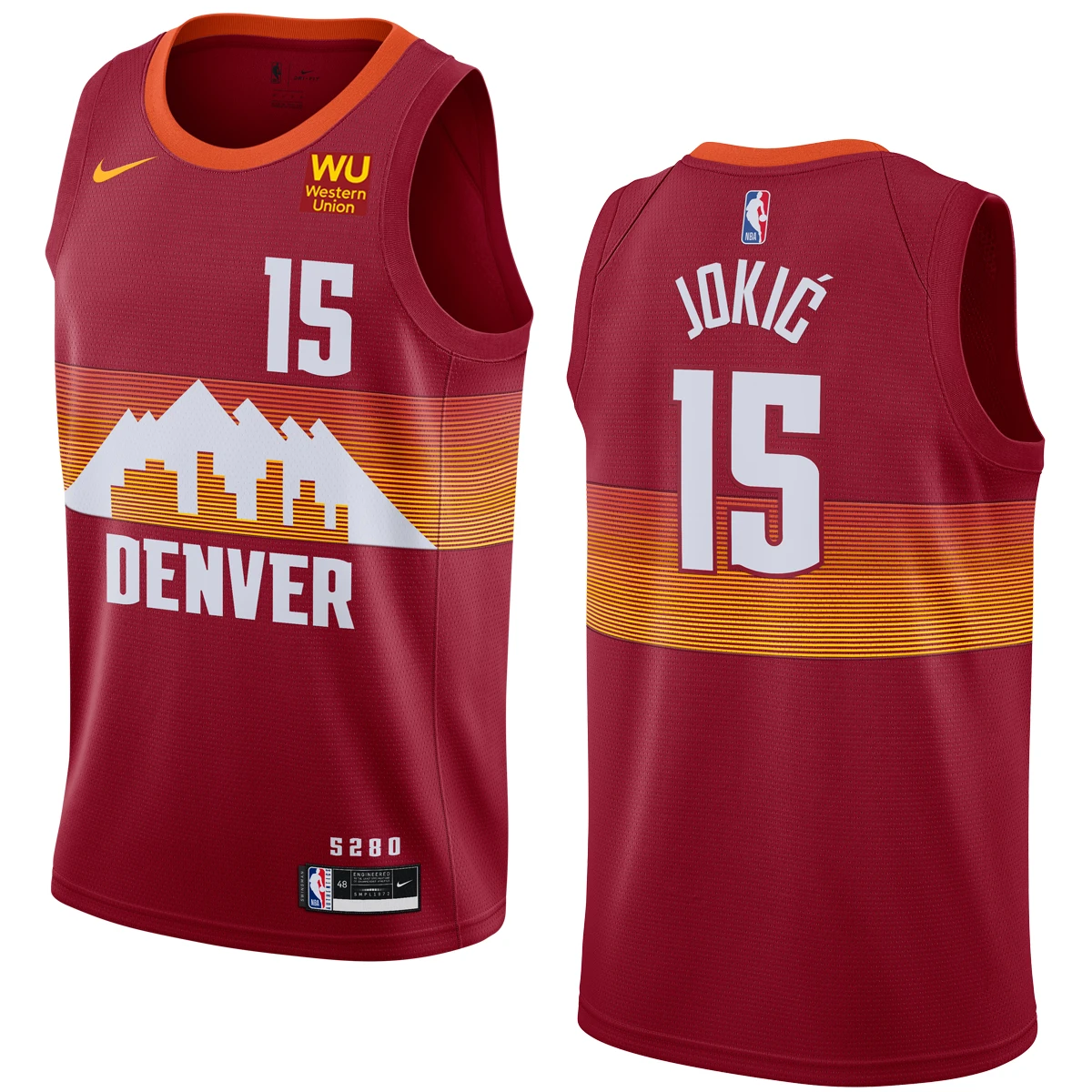 Men's Denver Nuggets #15 Nikola Jokic Red 2020-21 City Edition Stitched NBA Jersey