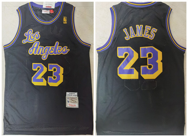 Men's Los Angeles Lakers #23 LeBron James Black 2008-2009 Throwback Stitched NBA Jersey