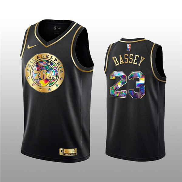 Men's Philadelphia 76ers #23 Charles Bassey 2021/22 Black Golden Edition 75th Anniversary Diamond Logo Stitched Basketball Jersey