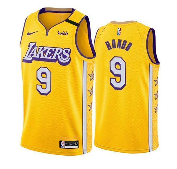 Men's Los Angeles Lakers #9 Rajon Rondo Stitched Yellow Jersey