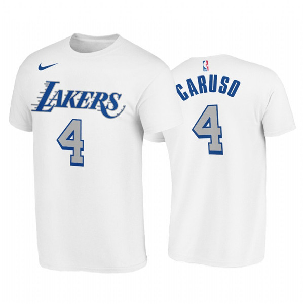 Los Angeles Lakers #4 Alex Caruso White 2020-21 City Edition New Blue Silver LogoT-Shirt