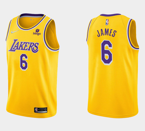Men's Los Angeles Lakers #6 LeBron James 75th Anniversary Diamond Gold 2021 Stitched Basketball Jersey
