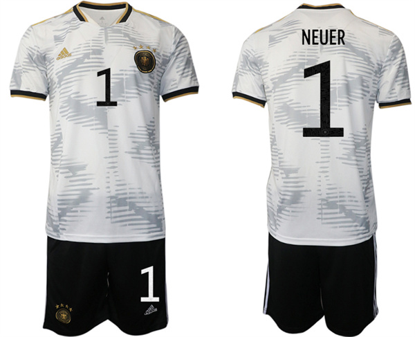 Men's Germany #1 Neuer White 2022 FIFA World Cup Home Soccer Jersey Suit