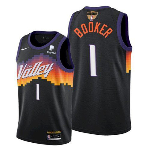 Men's Phoenix Suns #1 Devin Booker 2021 NBA Finals Black City Edition Stitched NBA Jersey (Check description if you want Women or Youth size)