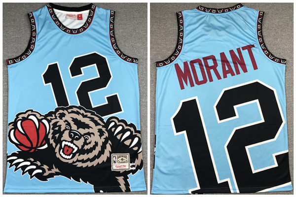 Men's Memphis Grizzlies #12 Ja Morant Light Blue Big Face Stitched Jersey