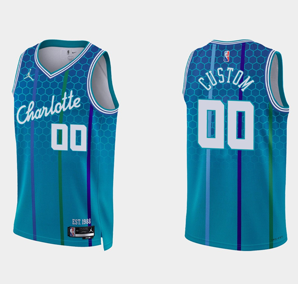 Men's Charlotte Hornets Blue Active Custom 75th Anniversary City Stitched Basketball Jersey