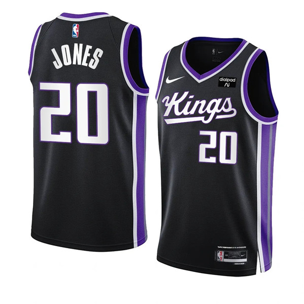 Men's Sacramento Kings #20 Colby Jones Black 2023-24 Icon Edition Swingman Stitched Jersey