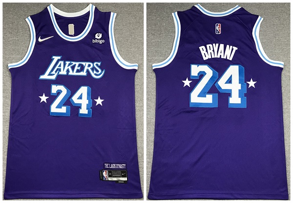 Men's Los Angeles Lakers #24 Kobe Bryant Purple City Edition75th Anniversary Stitched Basketball Jersey