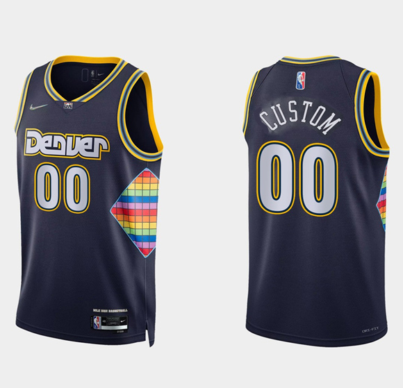 Men's Denver Nuggets Active Custom Navy 75th Anniversary City Stitched Jersey
